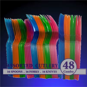 Assorted Neon Blacklight Reactive 48 piece Plastic Cutlery Set 